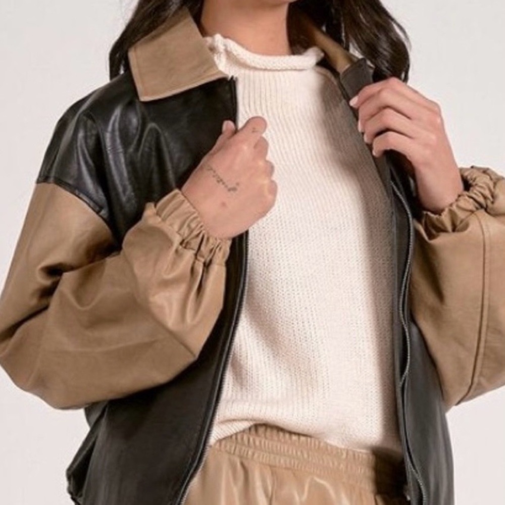 Elan Faux Leather Bomber Jacket